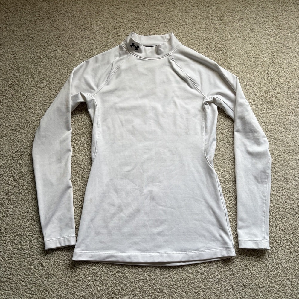 Under Armour Cold Gear Fitted Long Sleeve Shirt Mock Neck Small White Baselayer